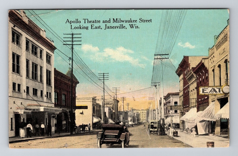 Janesville WI-Wisconsin, Apollo Theatre, Milwaukee Street Vintage Postcard