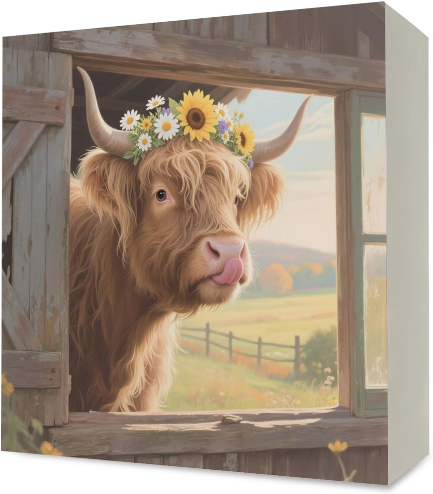 Farmhouse Highland Cow Wooden Box Sign Desk Decor, Highland Cow Gifts, Rustic Su