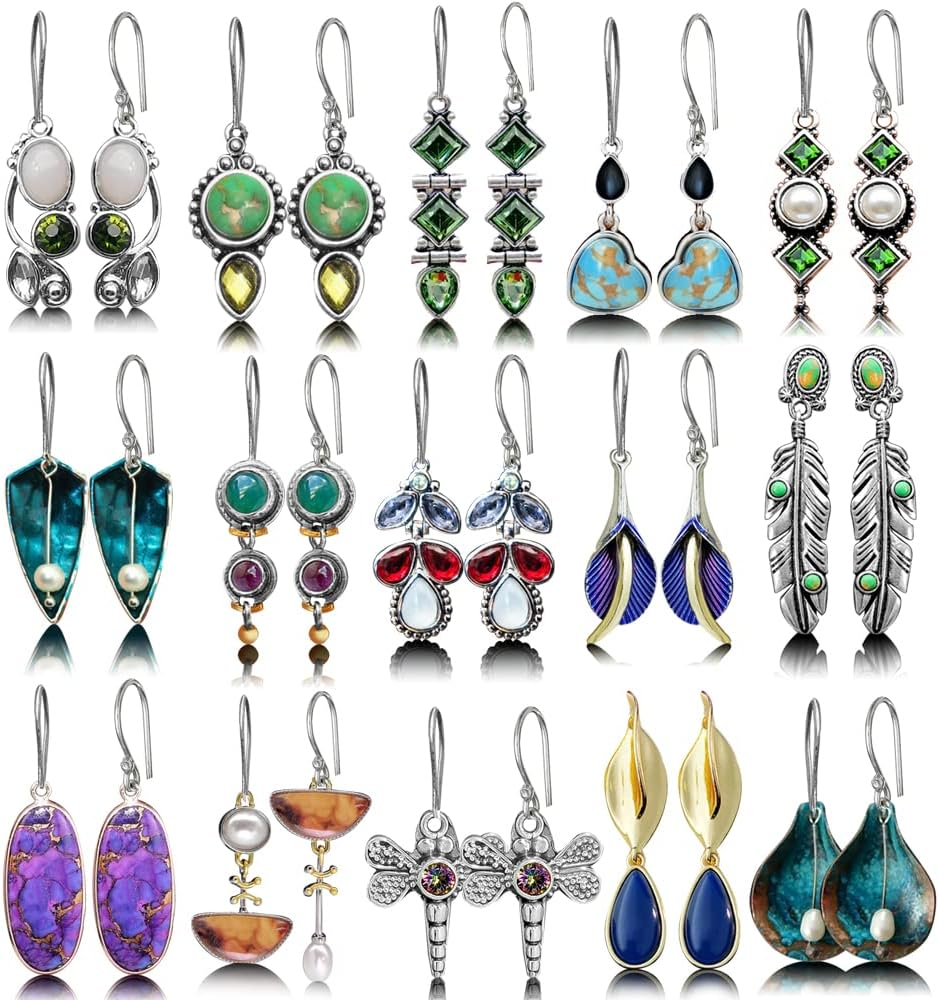 12 Pairs Teardrop Crystal Dangle Earrings with Cubic Zirconia for Women