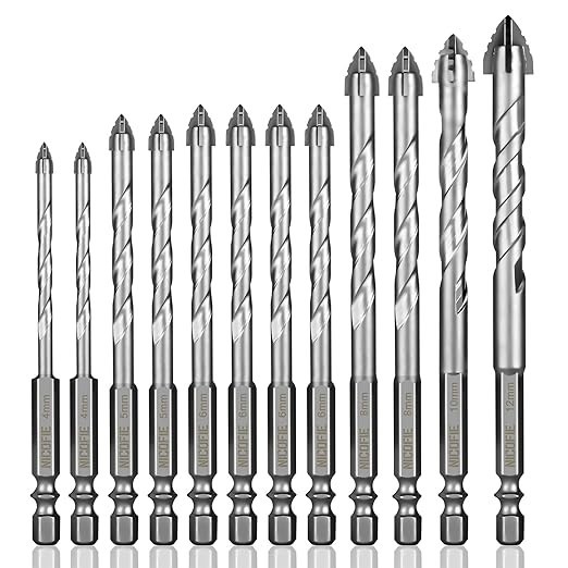 12 Pcs Concrete Carbide Drill Bits Set Hex Shank Masonry Cement Tile Drill Bit S