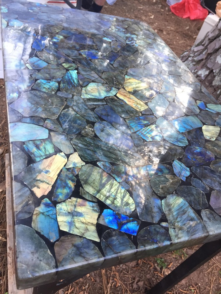 Labradorite Stone Coffee Table Top, Gemstone Center Hallway Cyber Monday Sale-image