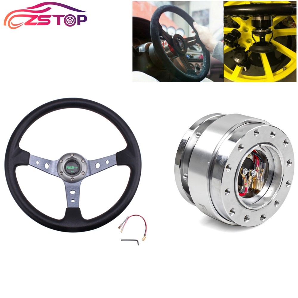 345mm Deep Dished Red Racing Steering Wheel+Ball Quick Release Adapter Kit