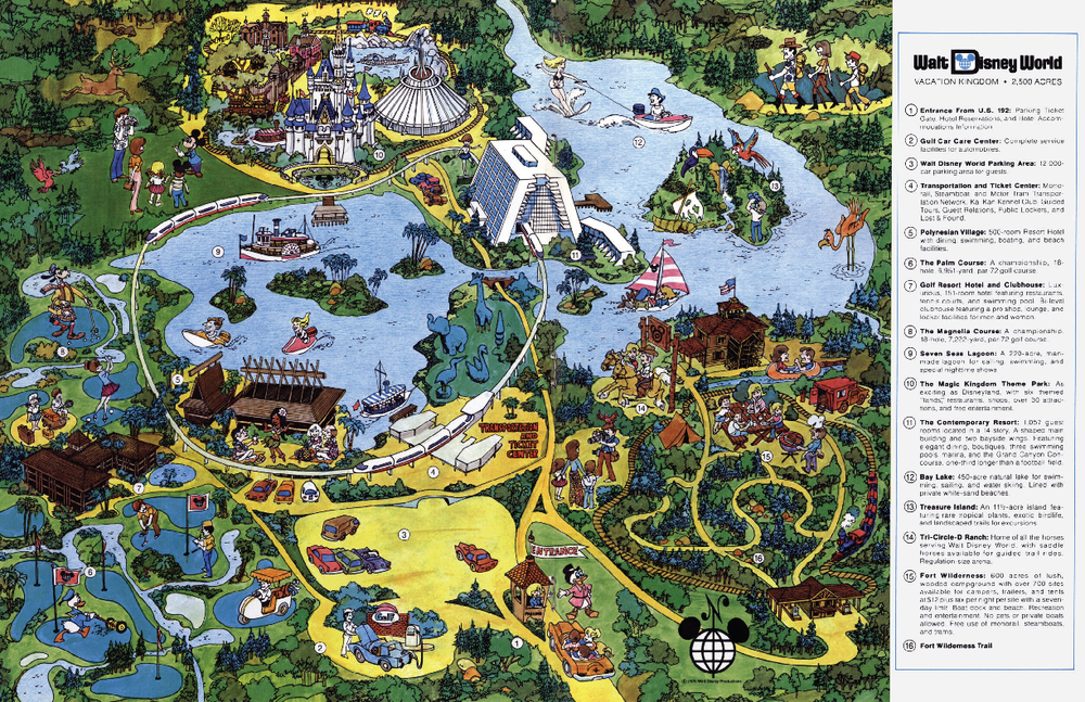 Walt Disney World 1970s Vacation Village Retro Map MATTE 13x19 Poster