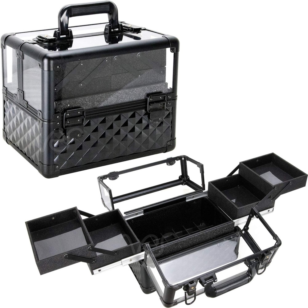 Armored Acrylic Makeup Case Jewelry Portable Travel Organizer with 4 Extendab...