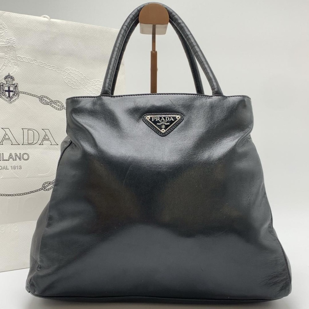 Prada Black Nappa Leather Handbag Tote Made in Japan