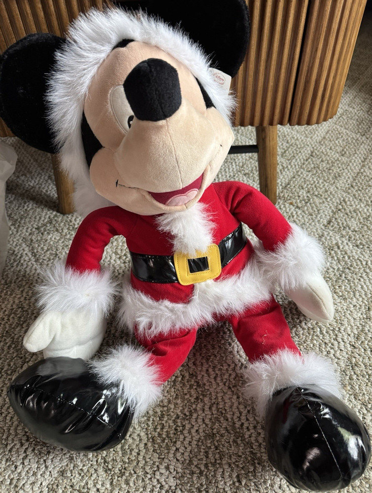 Disney Store Mickey Mouse Santa Christmas Plush Stuffed Toy Exclusive