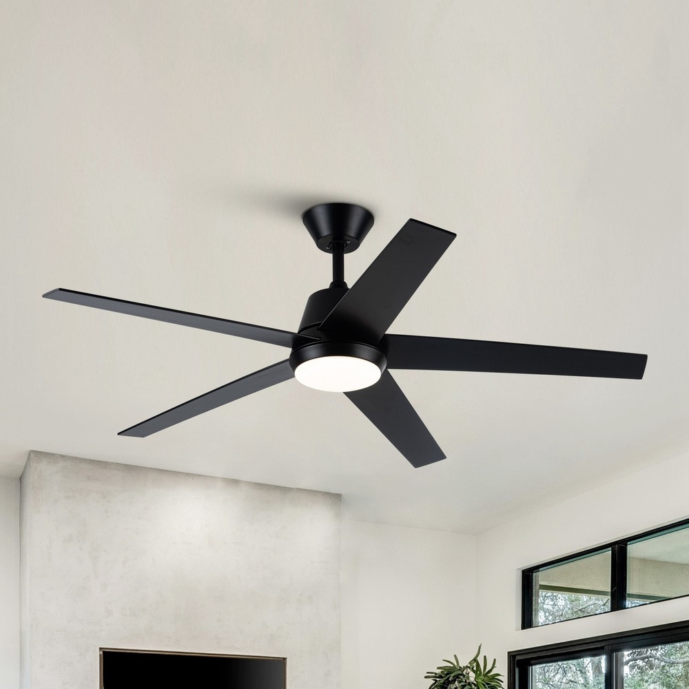 52-inch Modern Black 5-blade Ceiling Fan with Light and