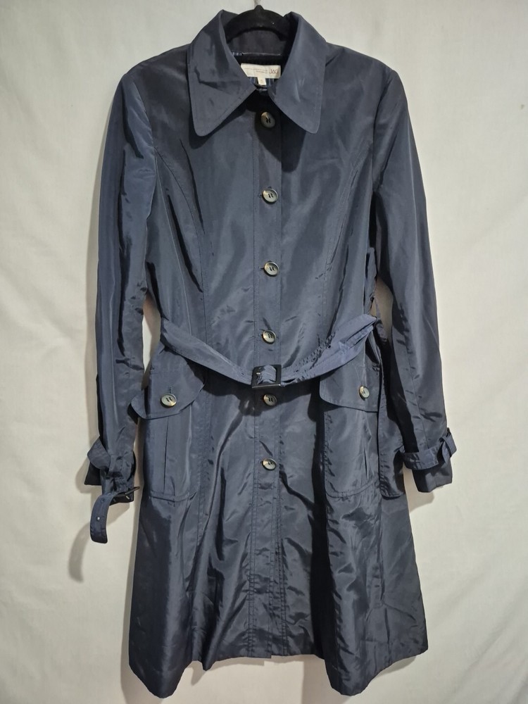 JAG Wet Weather Coat Size 10 Blue Button Front Belt Lined
