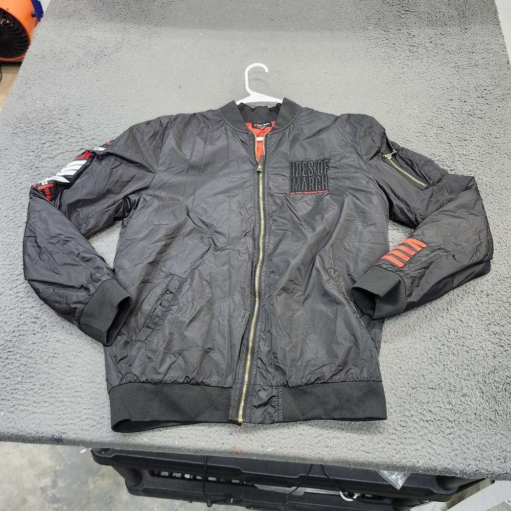 XV Ides Of March Jacket Mens 2XL Black Nylon Bomber Skull Graphic Gothic Rock