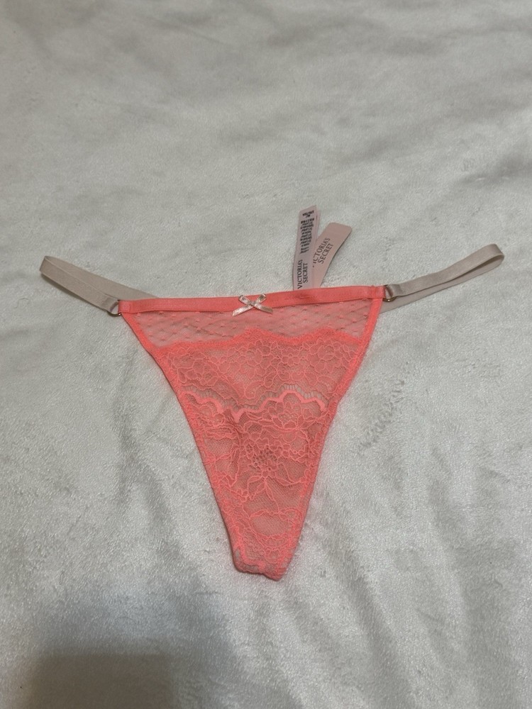 Victoria's Secret Lace V-String Thong Panty – Neon Coral Pink – NWT – Size M