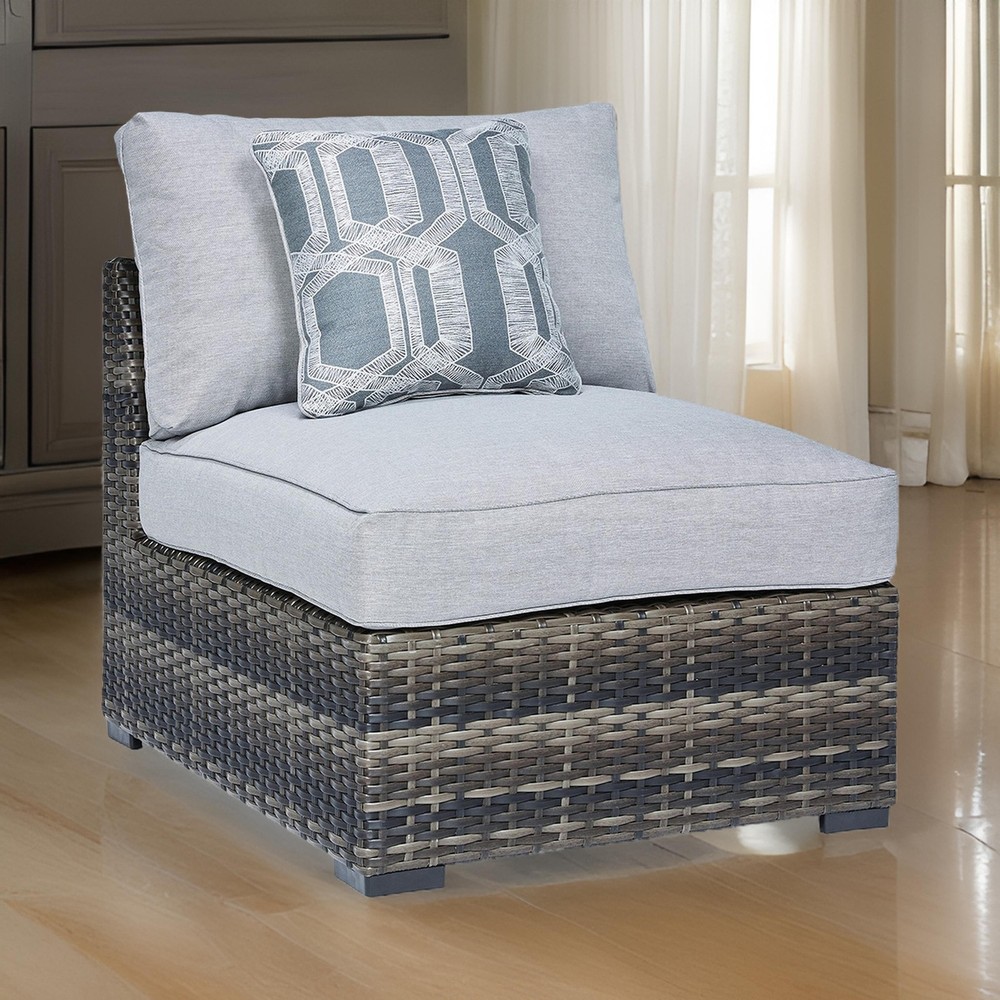 Saki 35 Inch Outdoor Armless Chair Set of 2 with 2 Pillows,