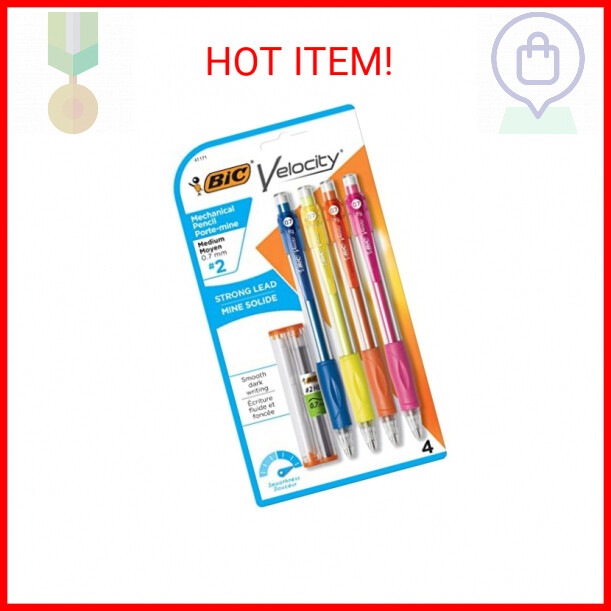 BIC Velocity Mechanical Pencils, With Colorful Barrel, Medium Point (0.7mm), 4-C
