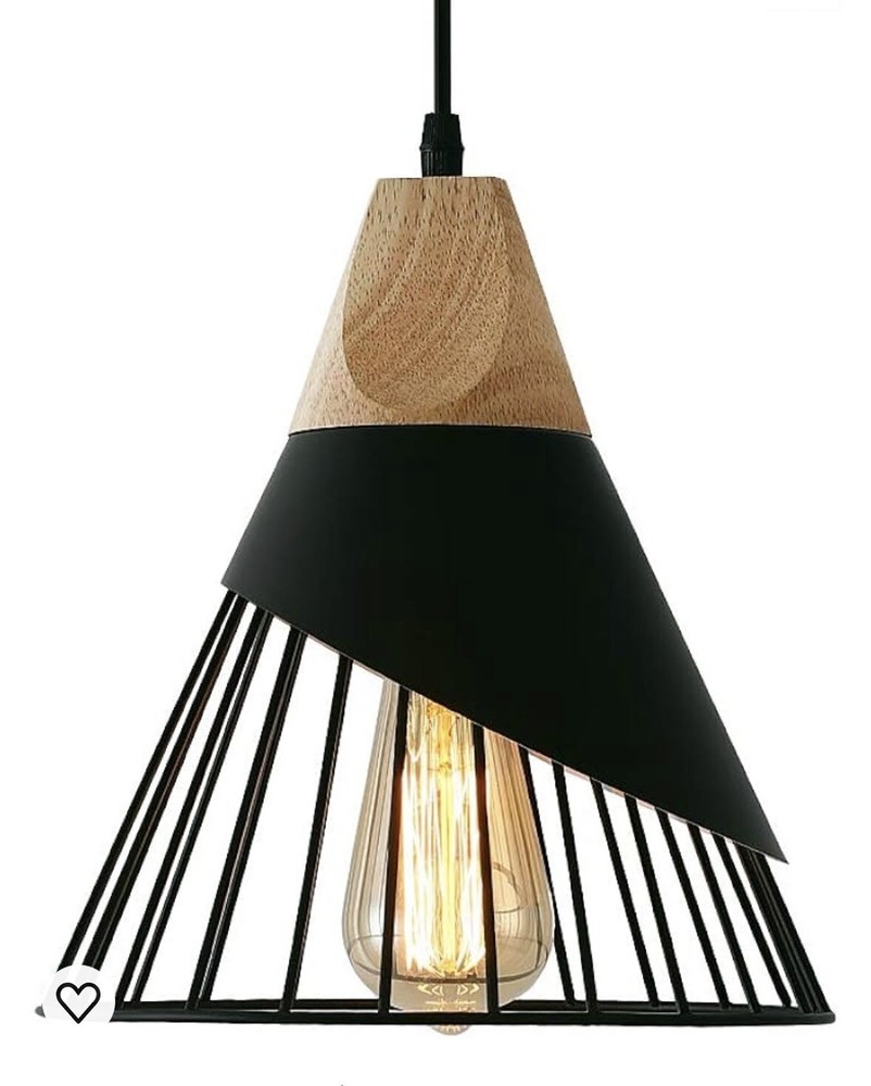 Modern Black Pendant Light Over Kitchen Island, Adjustable Wood Hanging Light Fi