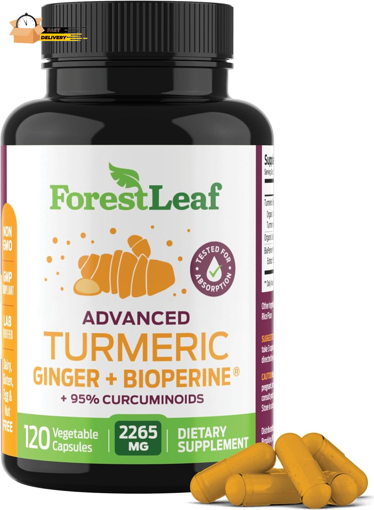 Organic Turmeric Supplement with Bioperine & Ginger - 2265mg Extra Strength