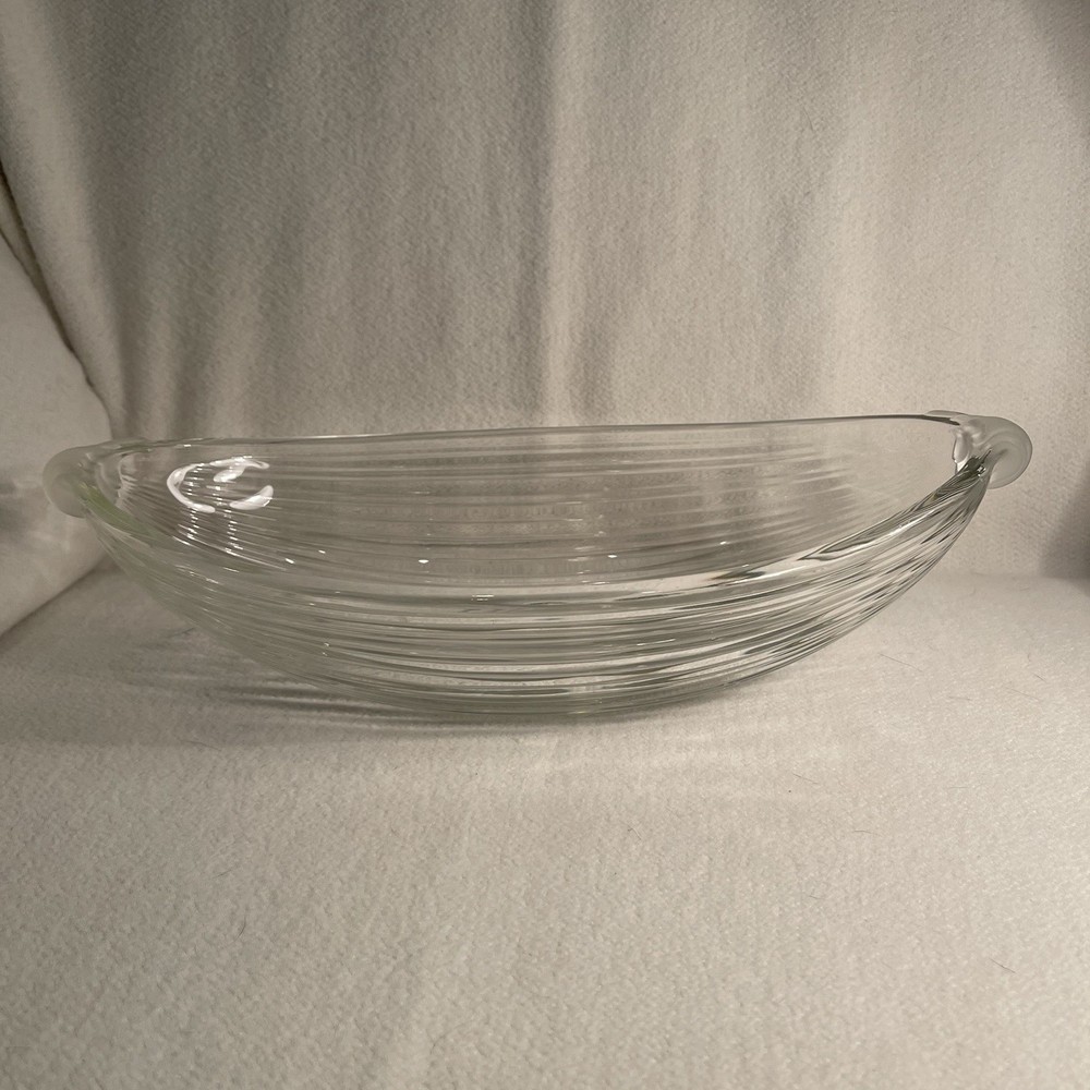 Vtg Mikasa Neo Classic Crystal Glass Ribbed Frosted Footed Serving Bowl