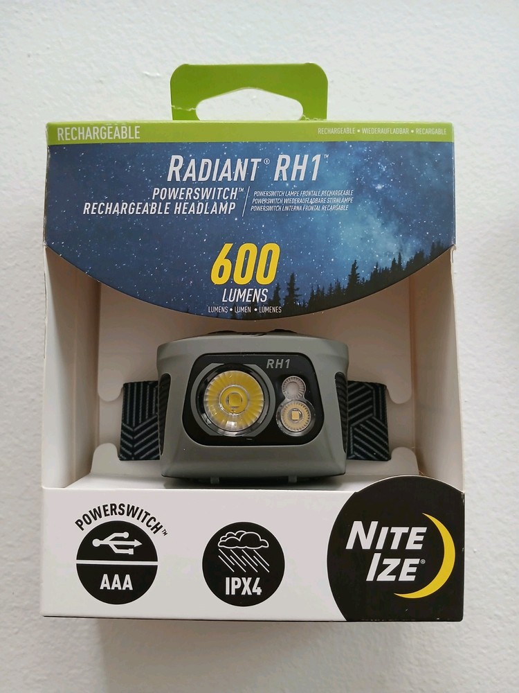 Nite Ize Radiant RH1 Powerswitch Rechargeable Headlamp Black/Gray 600 Lumens NEW