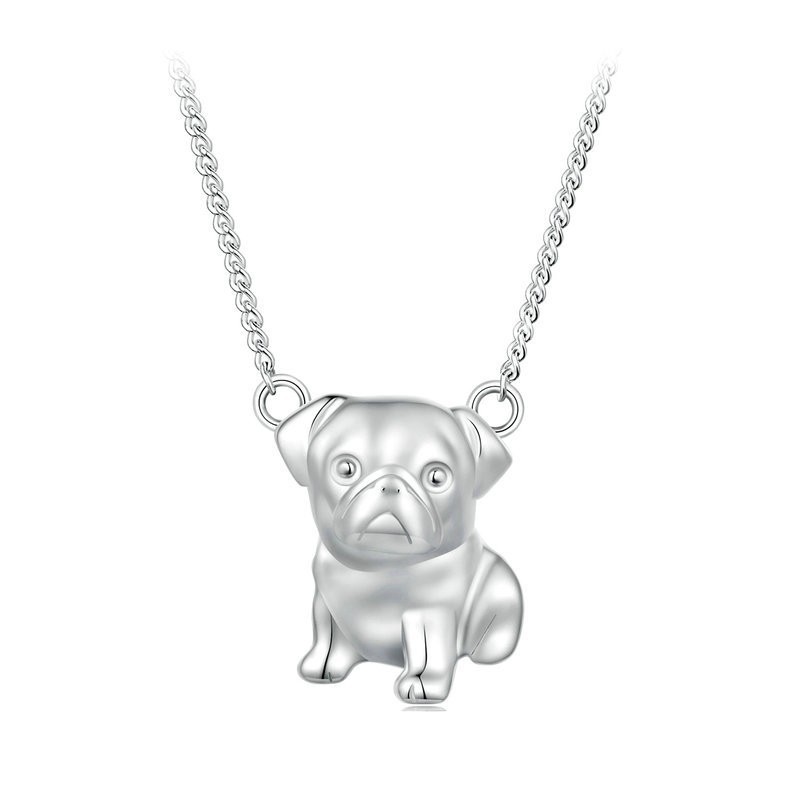 S925 Sterling Silver Pug Dog Necklace Cute Puppy Pendant Pet Lover Jewelry Gift