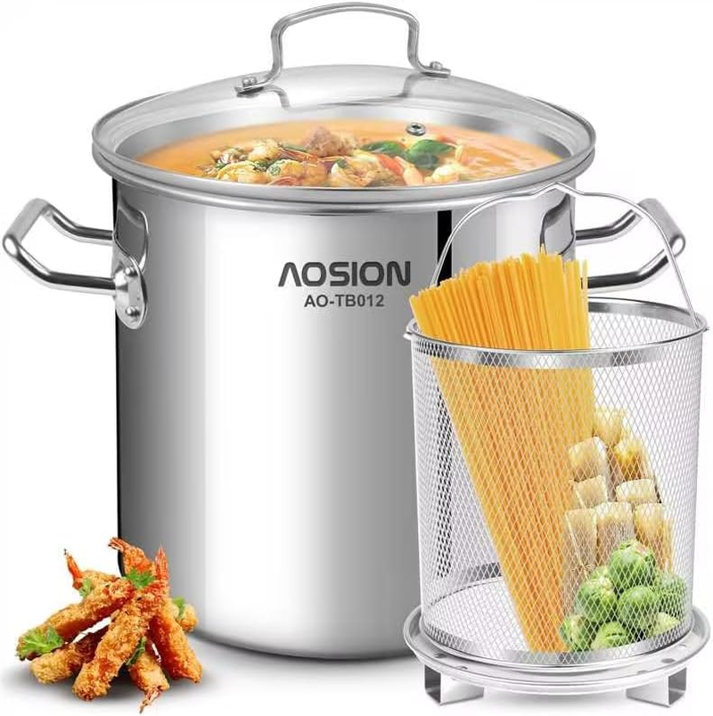 Aoslon 12 Quart Stainless Steel Stock Pot with Lid for Tamales and Large Batch Cooking