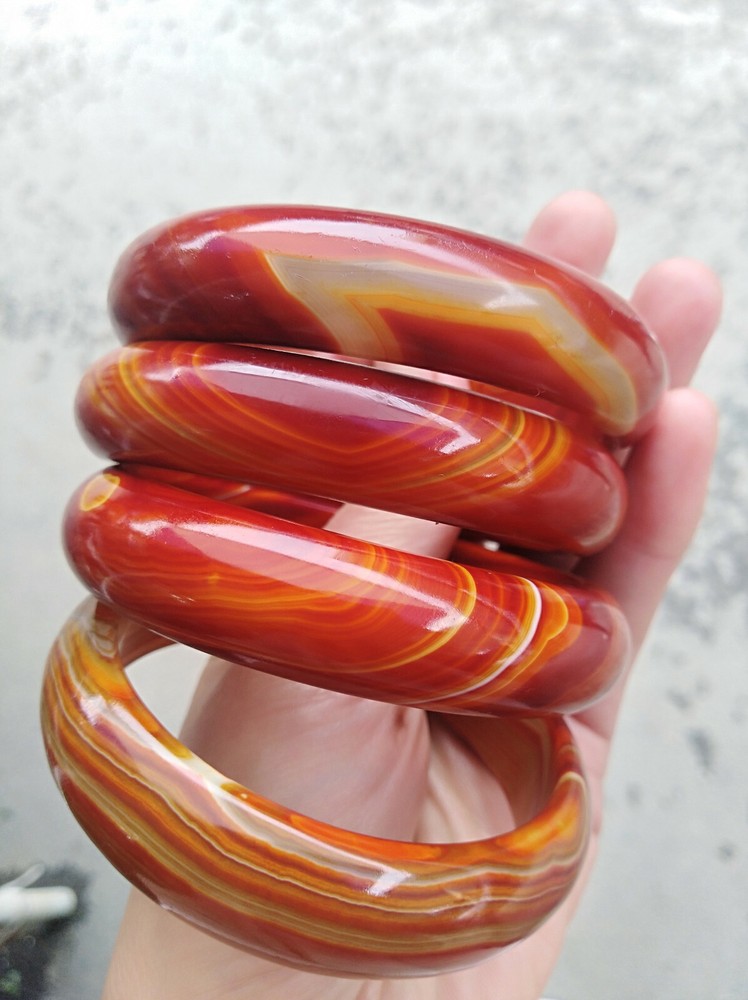 Red Agate Bangle Bracelet with Natural Patterns in 60 62 64mm Sizes