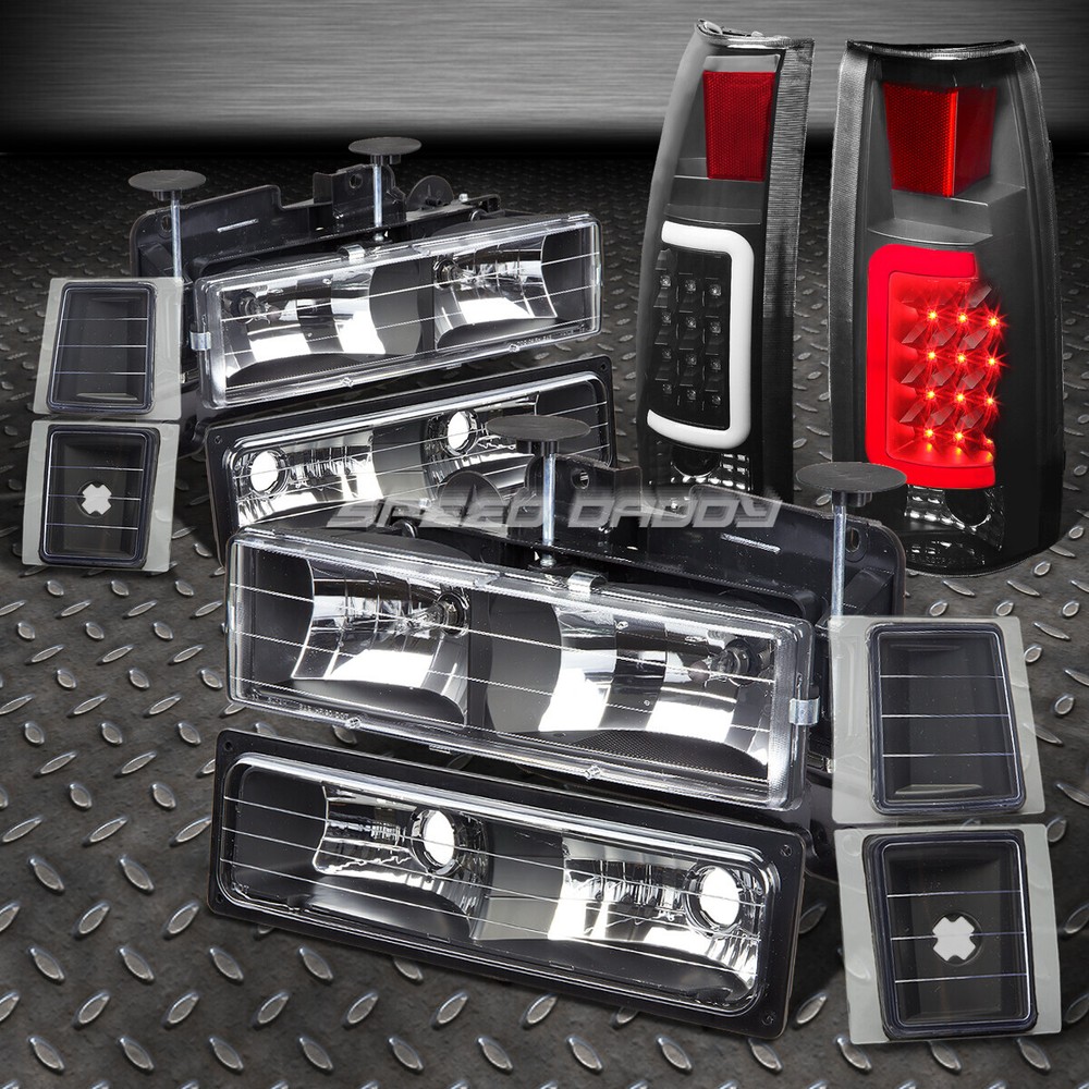 BLACK 8PC HEADLIGHT+BUMPER+CORNER+SMOKED 3D LED TAIL LIGHT FOR 94-02 CHEVY C10