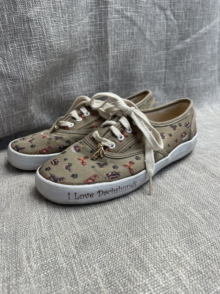 Bradford Exchange Dachshund Art Canvas Sneakers Size 6.5 I Love Dachshunds  
