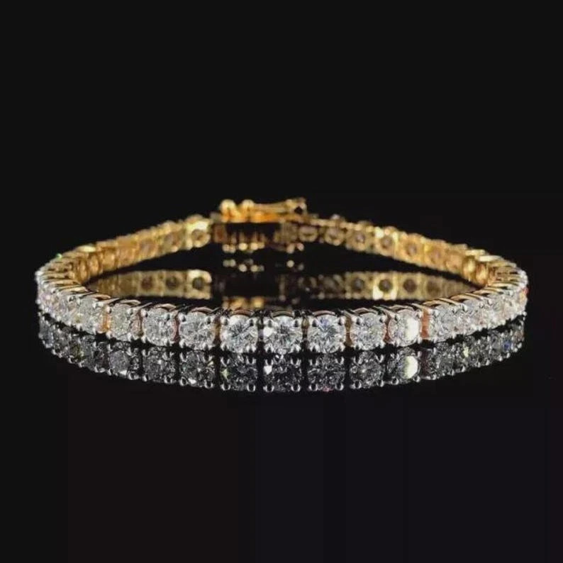 Round Cut 10Ct Natural Diamond real 14K Yellow gold tennis luxurious Bracelet