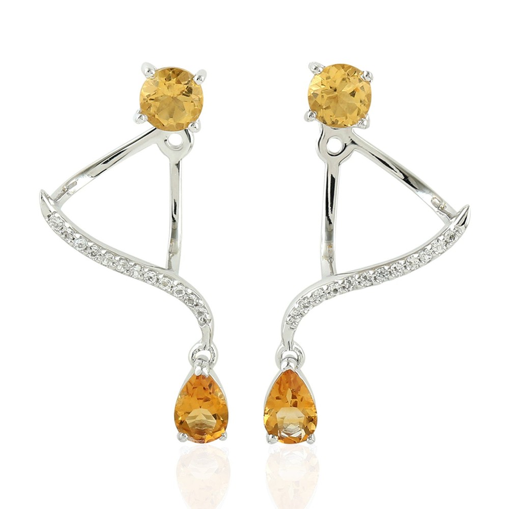 1.66 Carat Natural Citrine Ear Jackets in 925 Sterling Silver with Topaz Accents