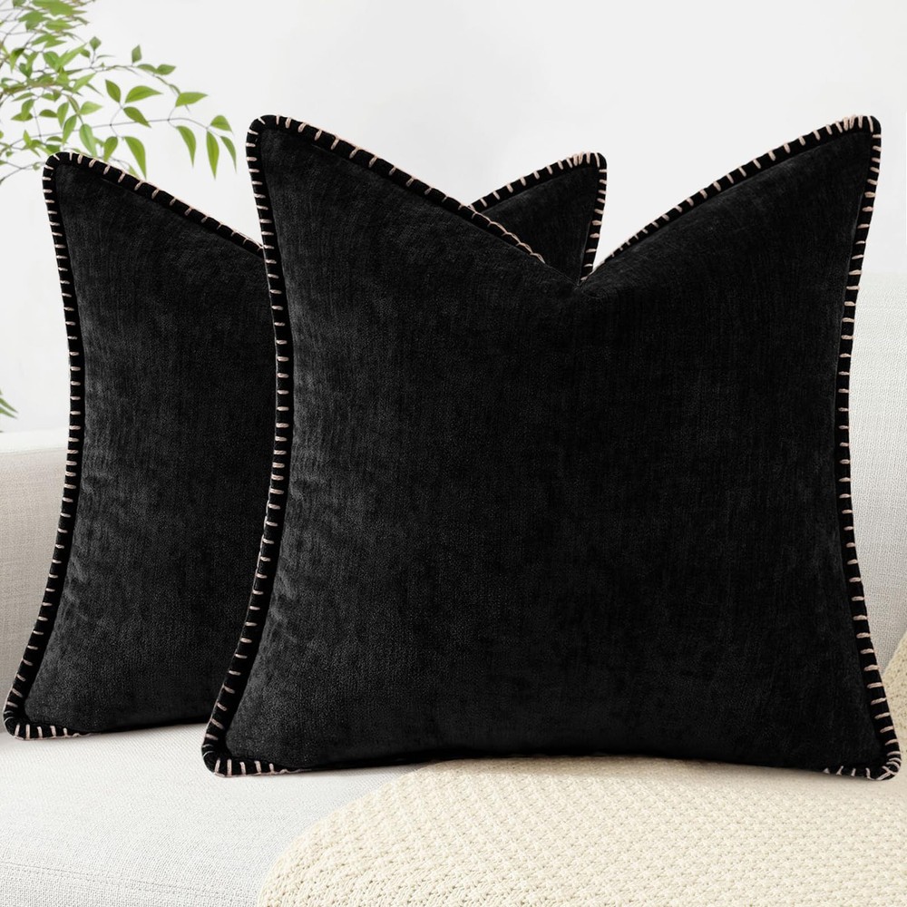 18x18 Chenille Velvet Throw Pillow Covers Set of 2 Farmhouse Decor Soft Plush Cushion Covers  