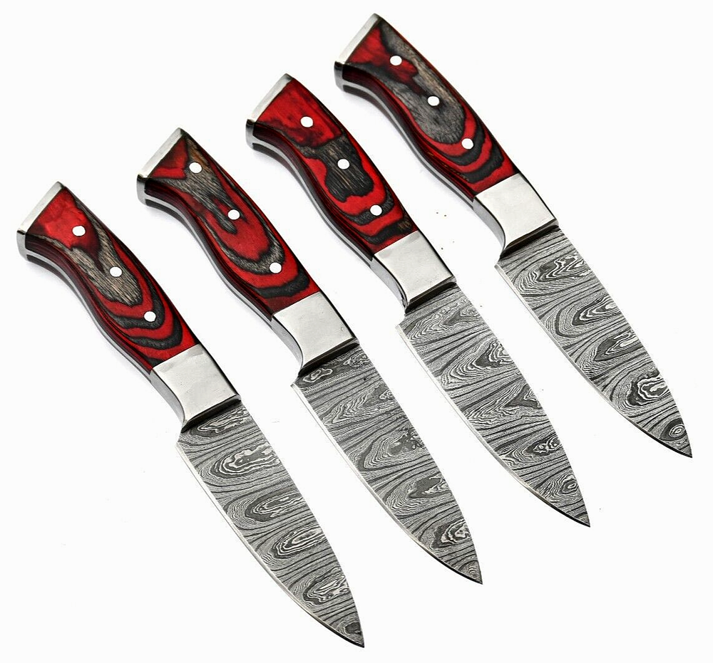 Custom Hand-Forged Damascus Steel Chef's Steak Knife Set 2870 for Kitchens