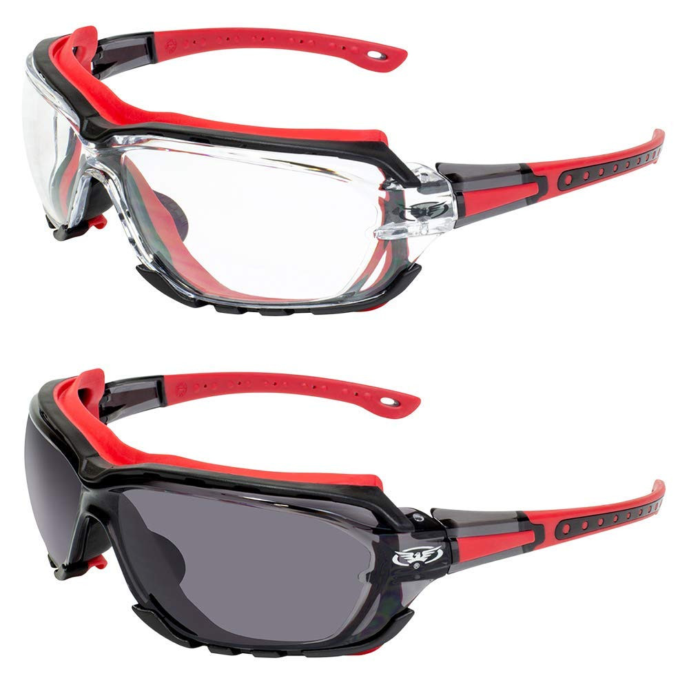 2-Pair Octane Sport Motorcycle Safety Glasses with Red Gasket & Clear Lens Protection