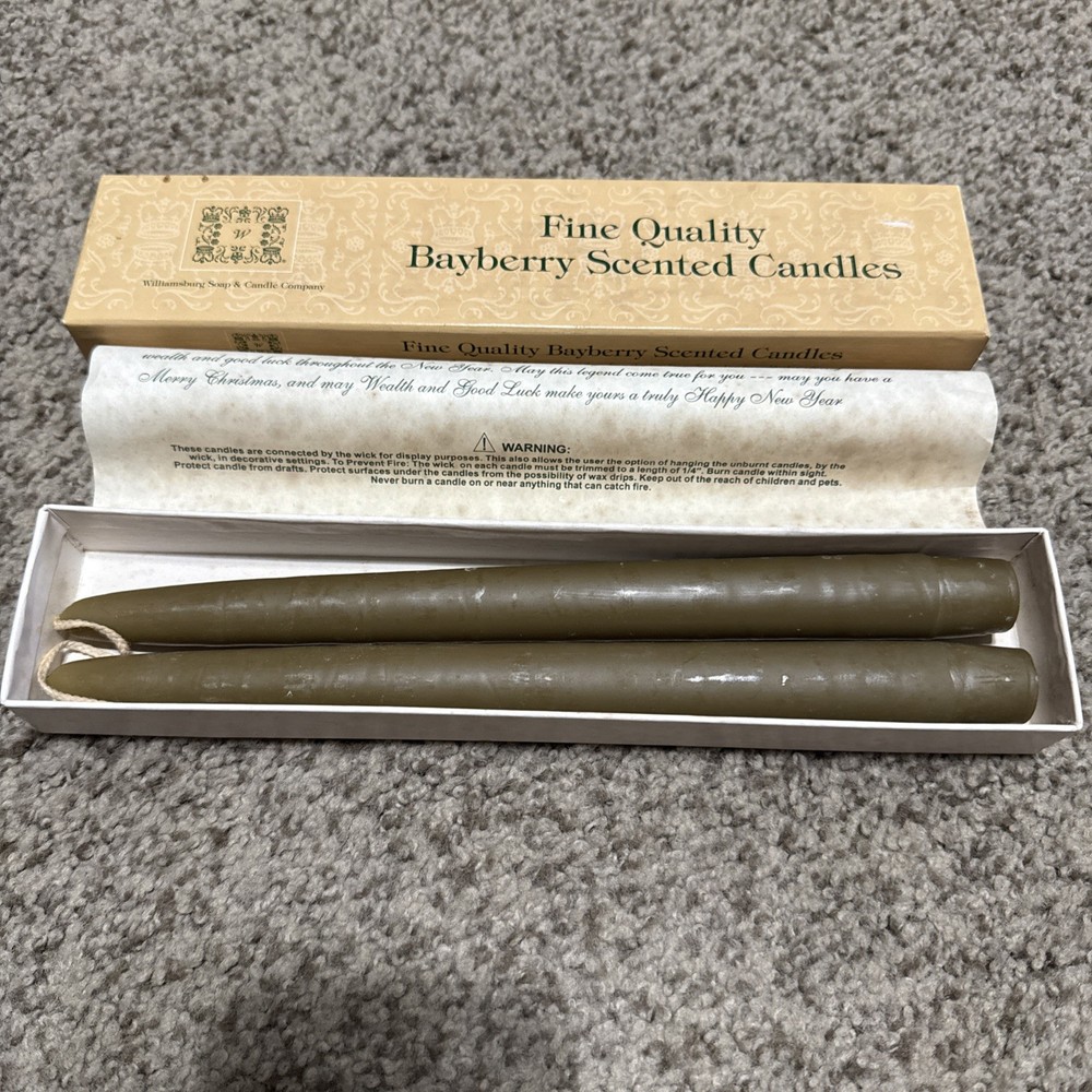Williamsburg Soap & Candle Co Bayberry Scented Handcrafted Taper Candles Set