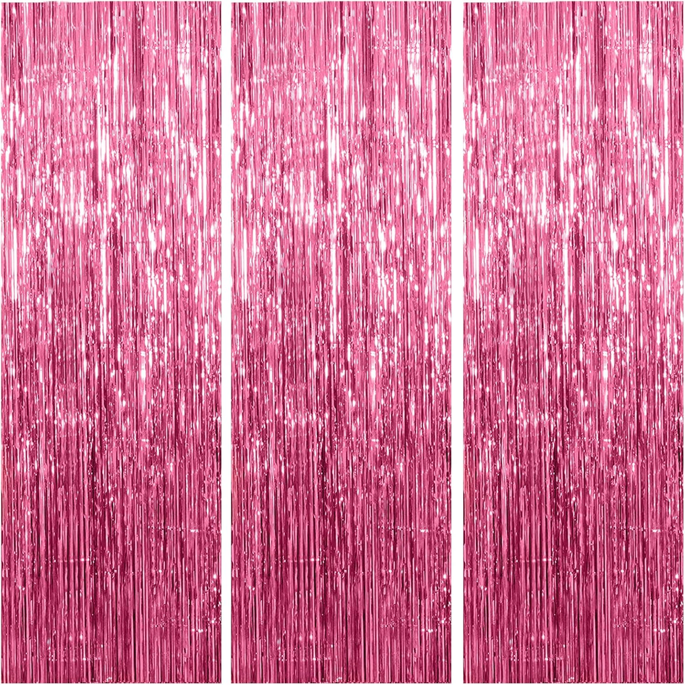 3 Pack Pink Backdrop Birthday Party Decorations Tinsel Foil Fringe Curtains Back