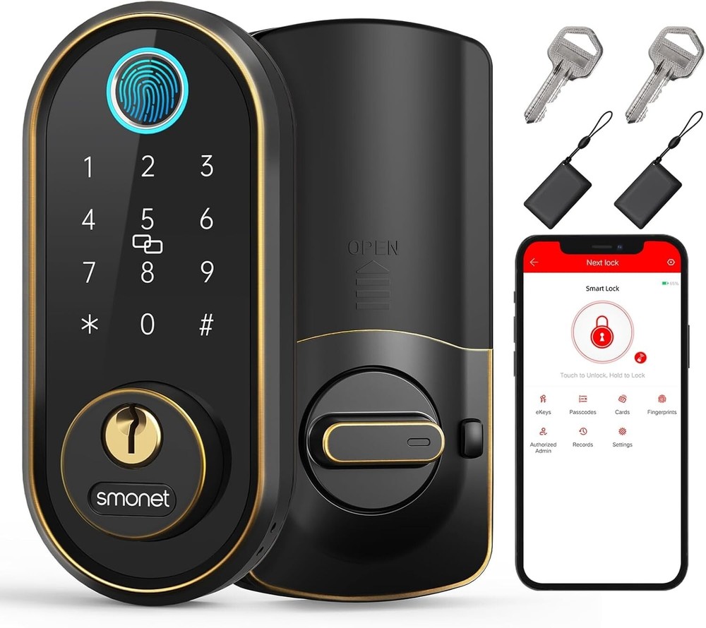SMONET Black Smart Keyless Entry Fingerprint Electronic Deadbolt Lock