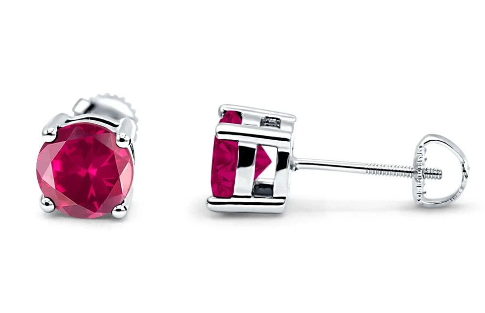 .50 ct. Ruby Round Basket Stud Screw Back Earrings Solid Sterling Silver