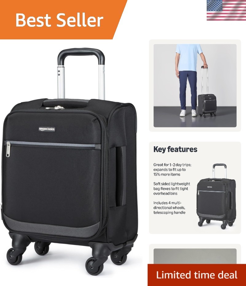 13.2 x 8.3 x 15 Inch Black Carry-On with Expandable Space and Spinner Wheels