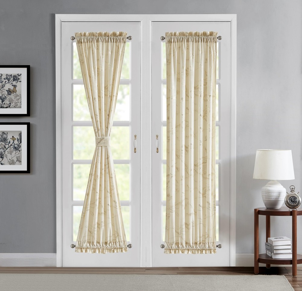 Beige French Door Curtains Set of 2. 30 x 72 Privacy Panels Made from Printed...