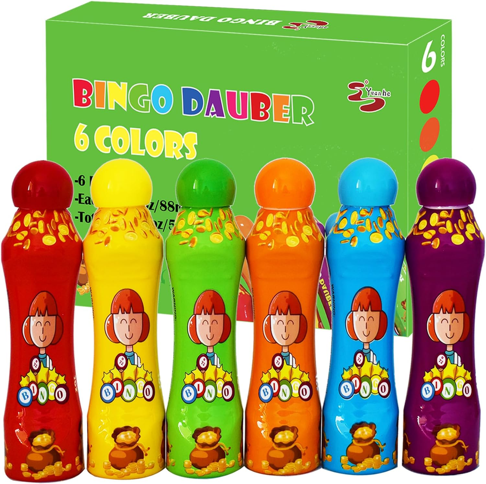Bingo Daubers Dot Markers - 3 Oz Paint Dotter Bingo Dabbers/Dobbers, Set of 6