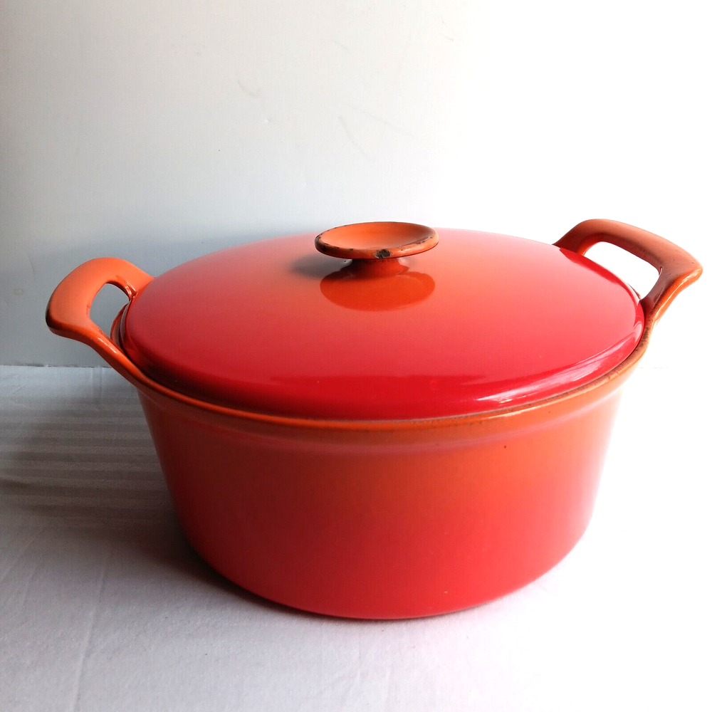 Vintage Royal Sealy Dutch Oven 4.7 L Round Orange Cast Iron with Lid Japan