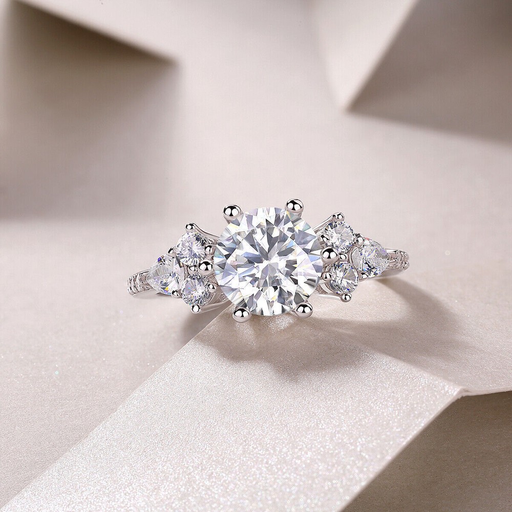 2Ct Moissanite Wedding Promise Ring Women 925 Sterling Silver Round Cut D Color