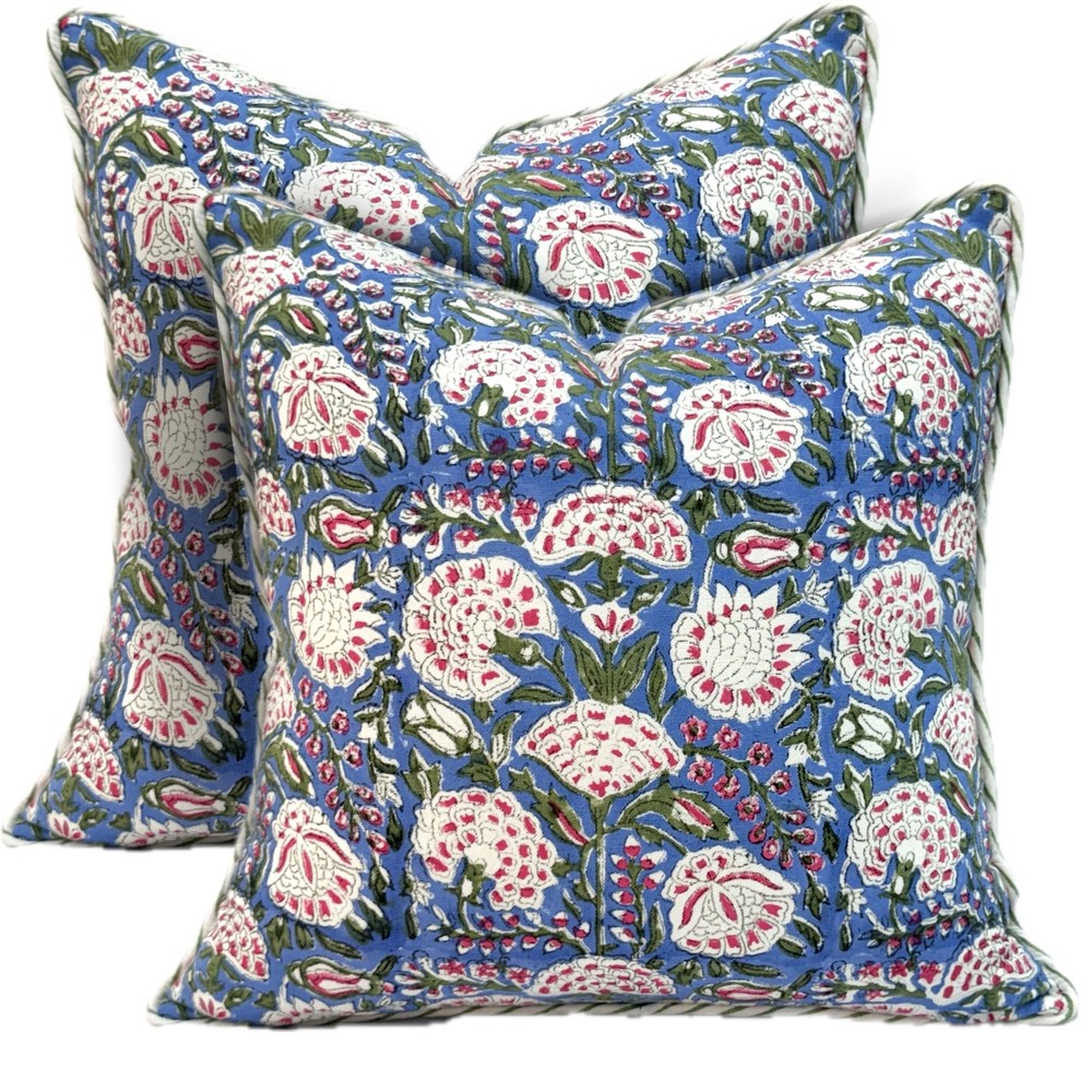 Block Print Throw Pillow Covers, 18 X 18 - Set of 2, Decorative Couch Pillows...