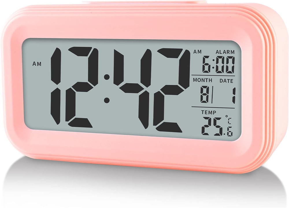 Battery Operated Digital Alarm Clock with Temperature Display and Snooze in 12/24H Format