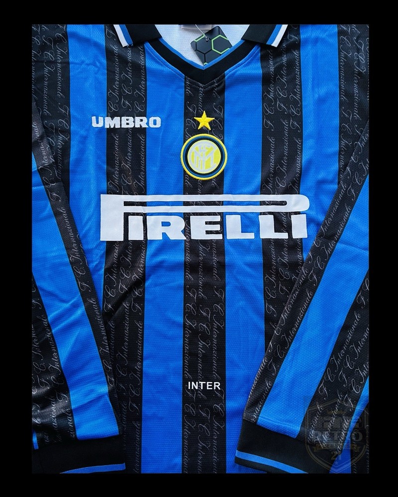 Inter Milan Soccer Jersey Blue Black Pirelli Sponsor Long Sleeve Size L