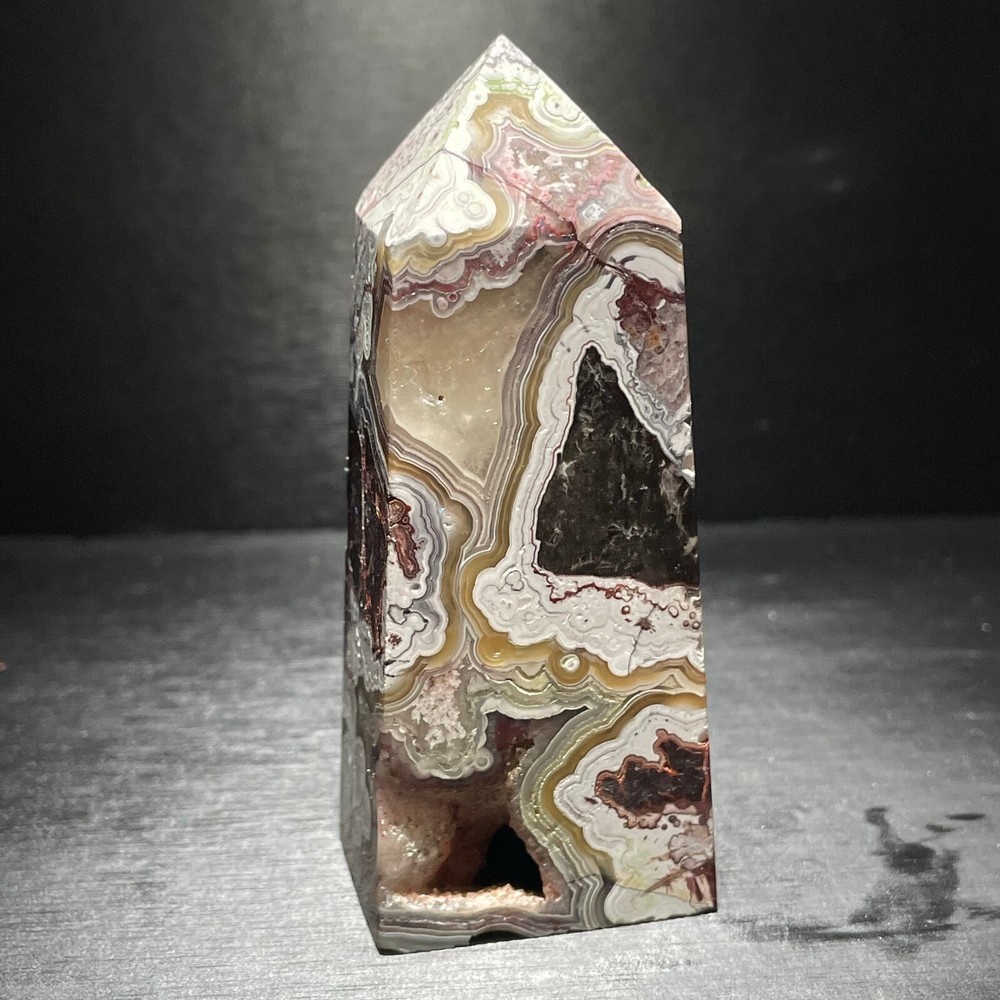 141G Natural Mexican agate Obelisk Quartz Crystal tower Point reiki decor