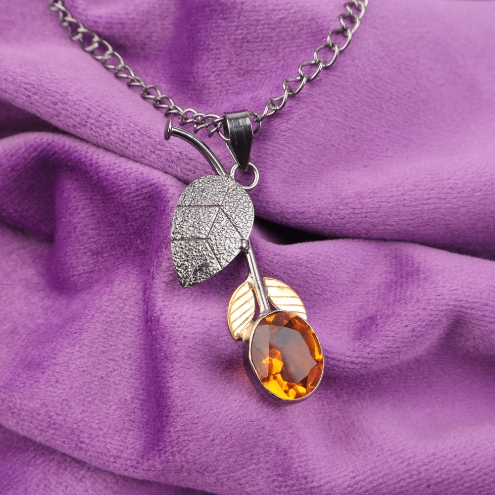 925 Sterling Silver Art Deco Citrine Pendant for Women Birthday Gift