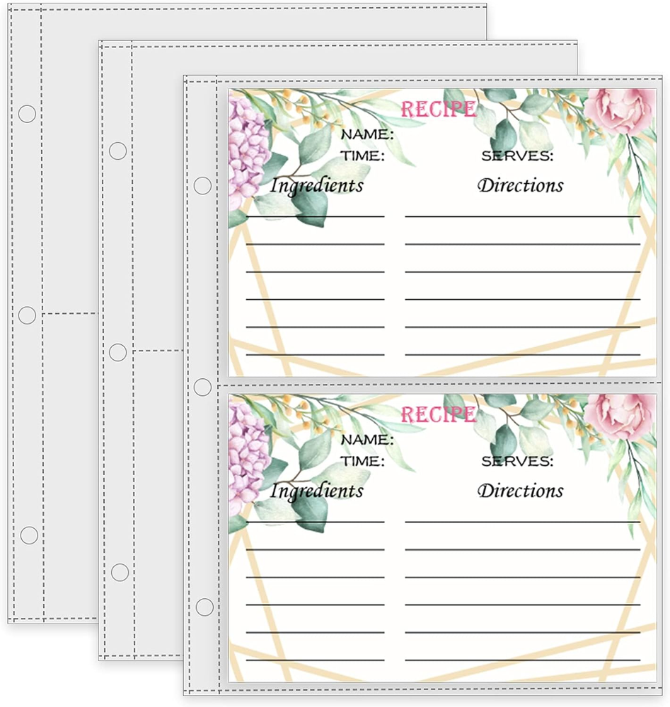 Recipe Card Page Protectors, Mini Recipe Card Sleeves for 8.5 X 9.5 3-Ring Binde