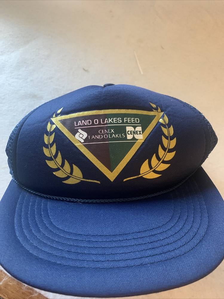 Cenex  Land O Lakes Feed vintage trucker hat SnapBack Mesh Navy Blue Gold
