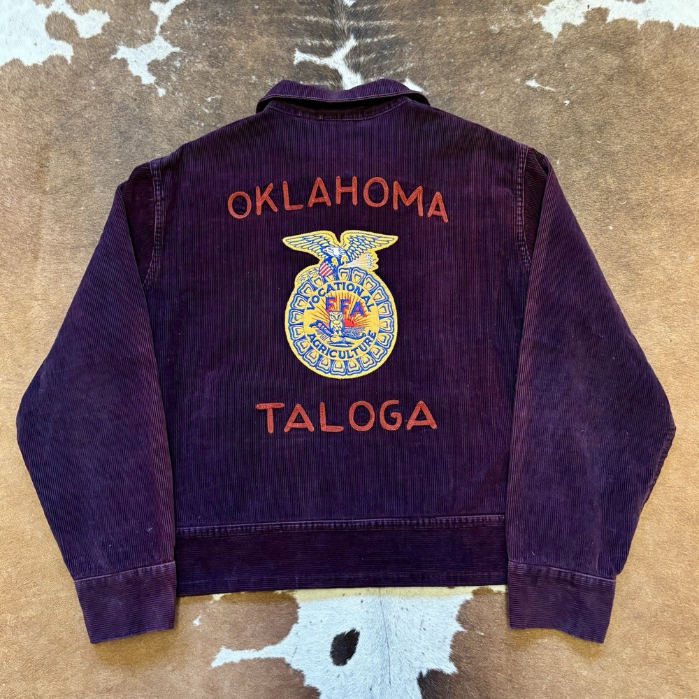 Vintage PURPLE FFA Jacket Chain Stitch 1950s Rare Corduroy Talon Zipper
