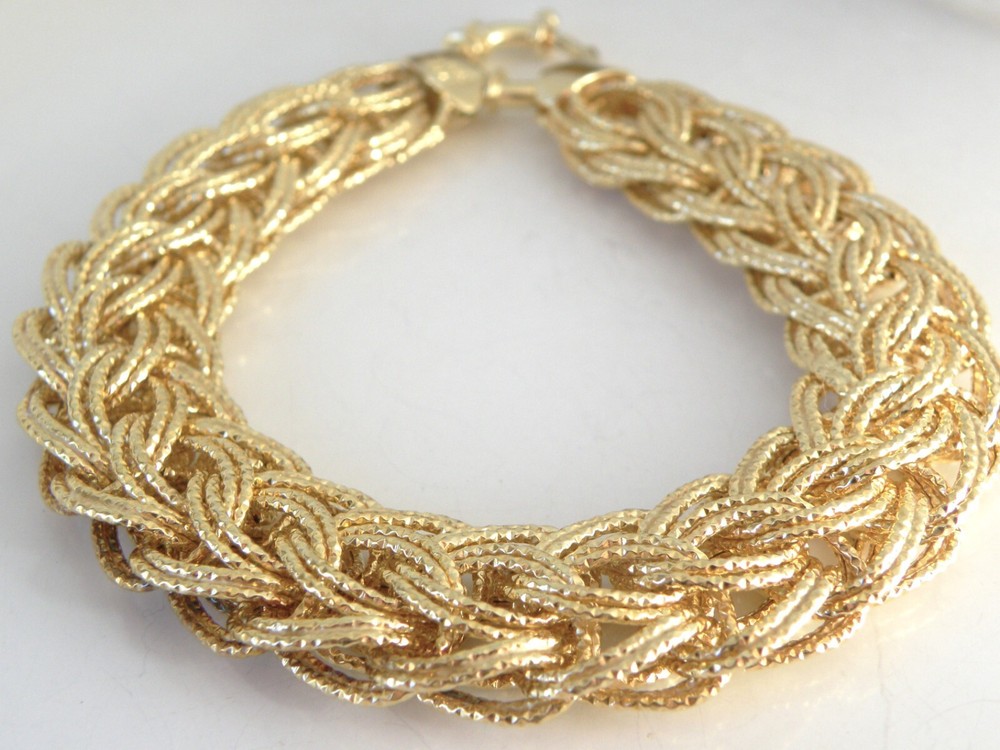 Sterling Silver 925 Gold Plated Diamond Cut Wide Mesh Link Bracelet 8 Inch