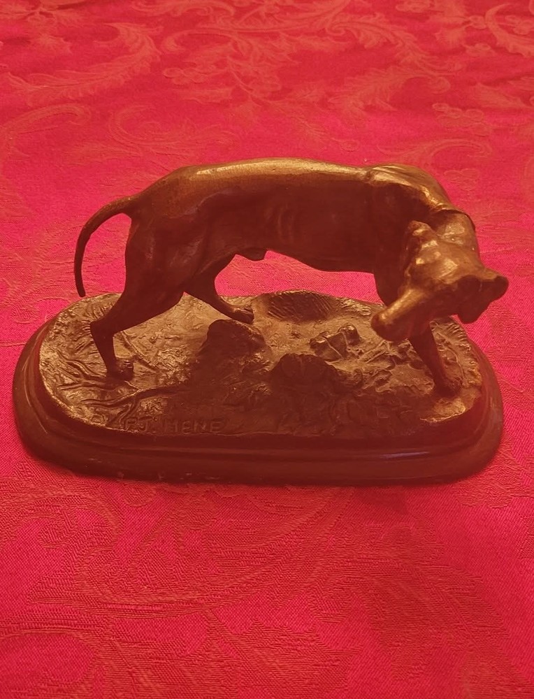 Antique P. J. Mene French Bronze Sculpture Hunting Dog Figure Carving 19C Statue