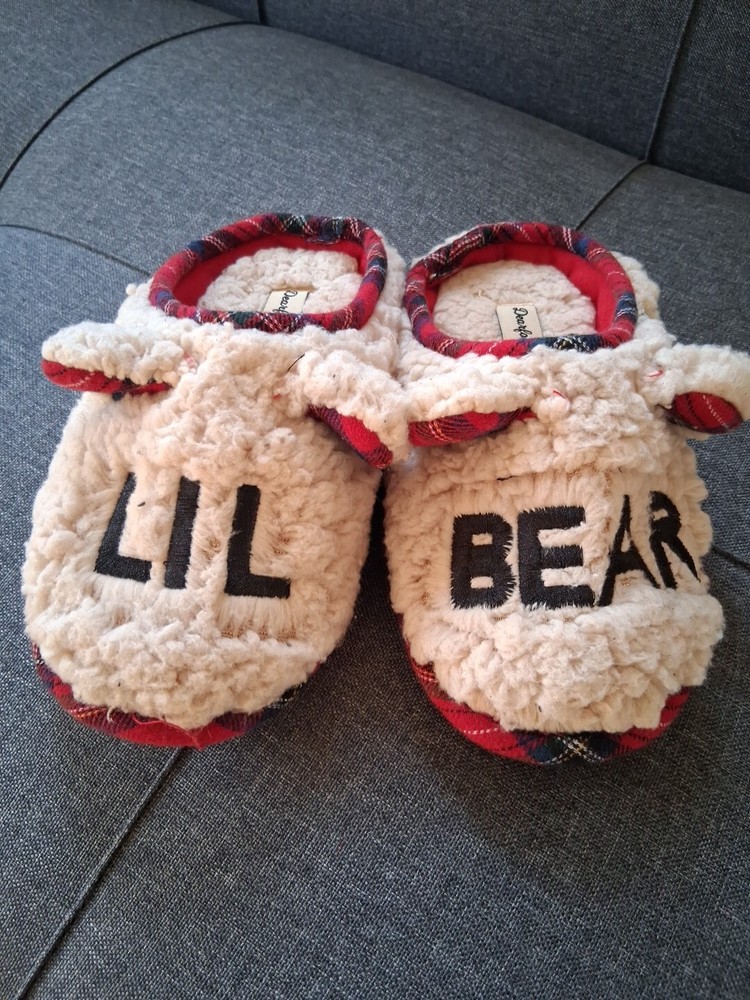 Dearfoams Kids Lil Bear Red Black Slippers Size 11 12